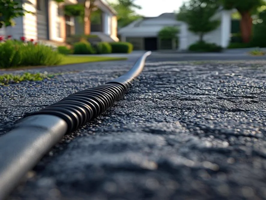 A capped electrical conduit sleeve laid in the gravel base of a driveway before paving